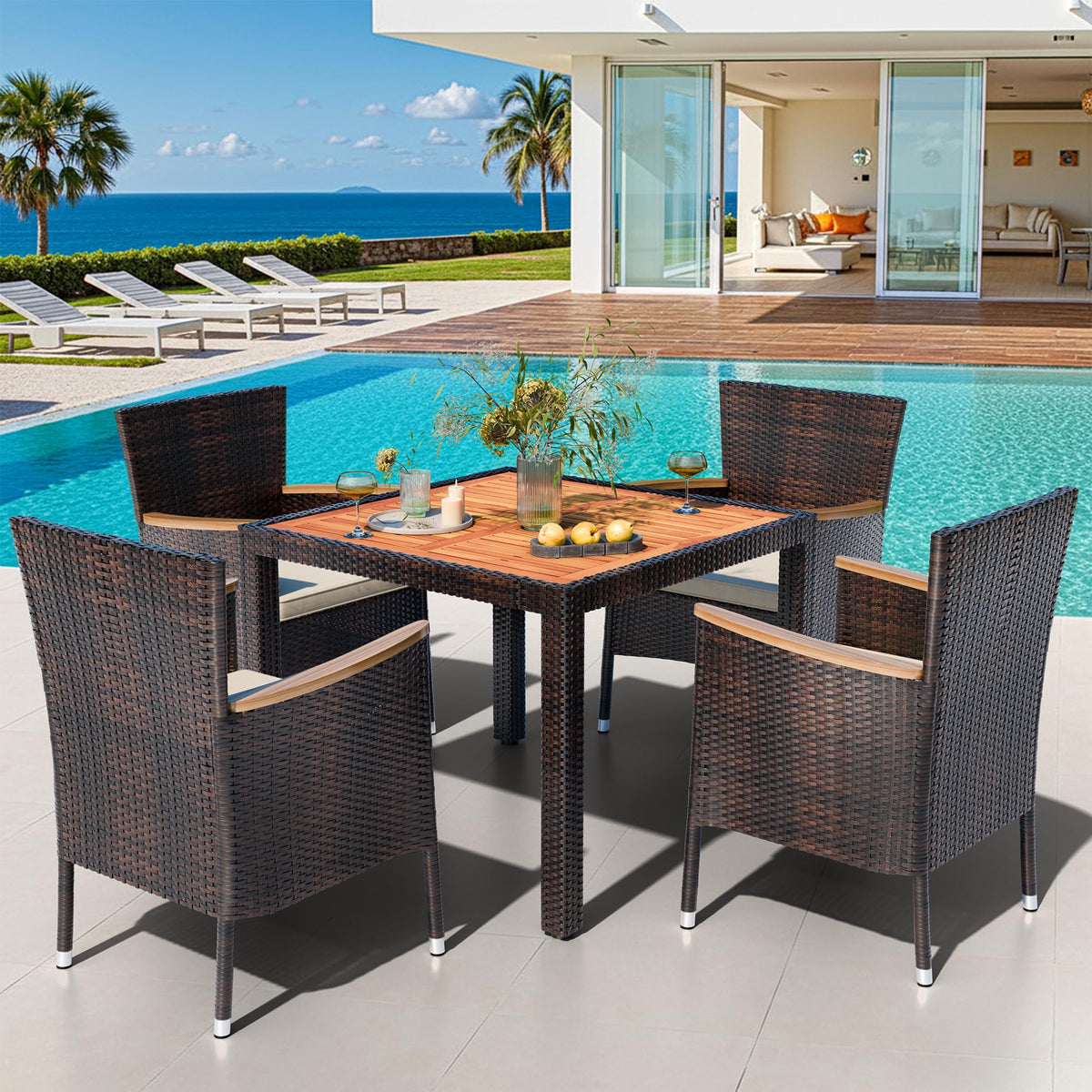 5 PCS Patio Dining Set (Brown / 5 Pieces)