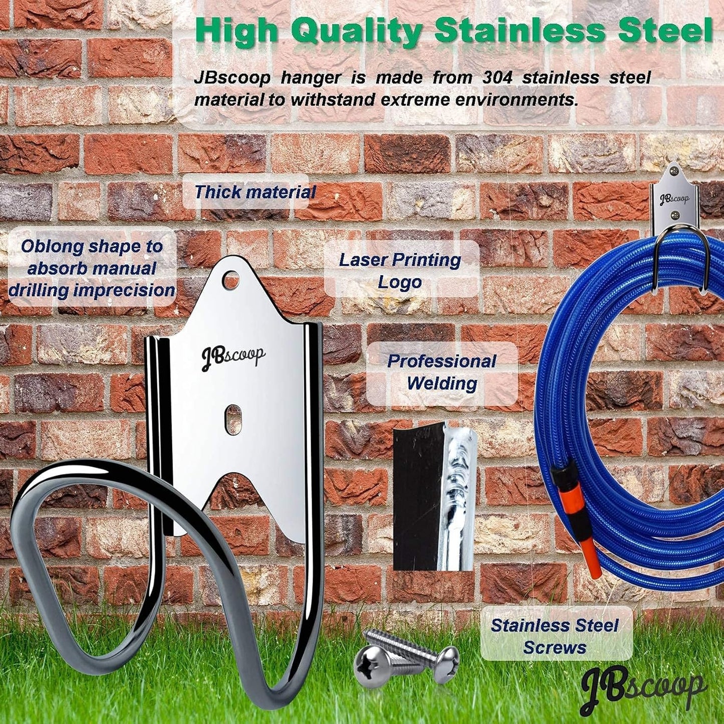 JBscoop Garden Hose Holder, Garden Hose Hanger Wall Mount for Water Hose, Extension Cords, Air Compressor Hose, Heavy Duty & Rust Proof Set of 1