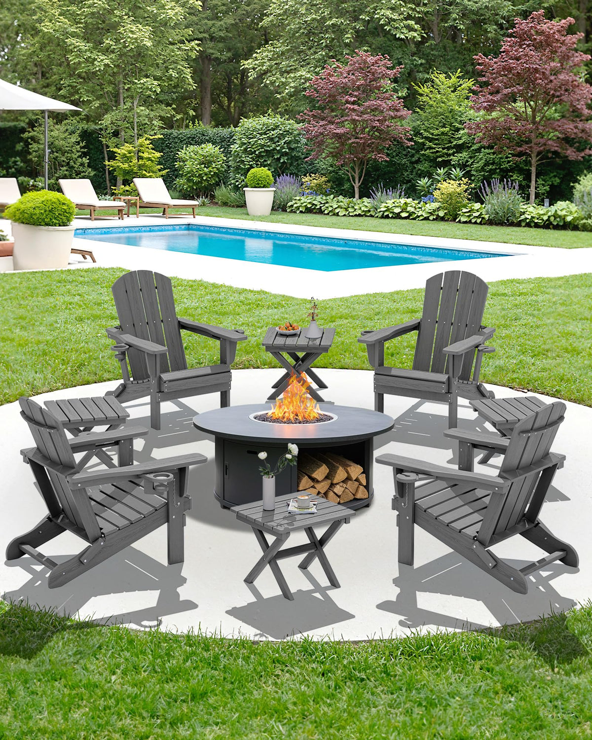 Small Folding Outdoor Side Table Set of 4 (Grey / Foldable 4-pack)