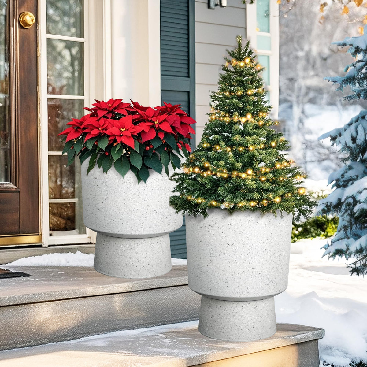 2 Pack 16.75" White Terrazzo Urn Planters with Detachable Bases (2 Count)