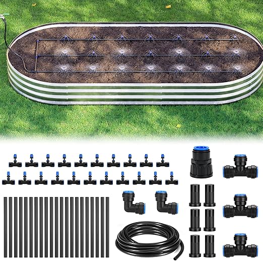 HIRALIY Raised Bed Drip Irrigation Kit Large, DIY Garden Grid Watering System, Garden Irrigation System, for Flower Bed up to 4 x 8FT