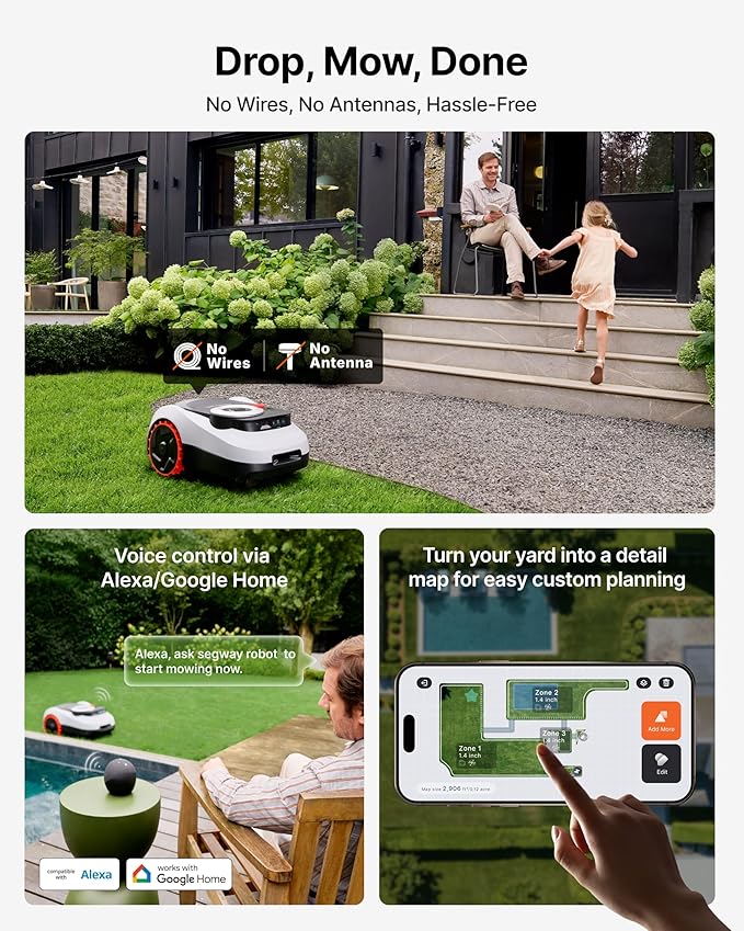 Segway Navimow i215 LiDAR Robot Lawn Mower Wire Free with Garage M, LiDAR + Vision Navigation, Handles 45% Slopes, Covers 0.37 Acre, 59 dB(A) Quiet (Garage Shipped Separately)