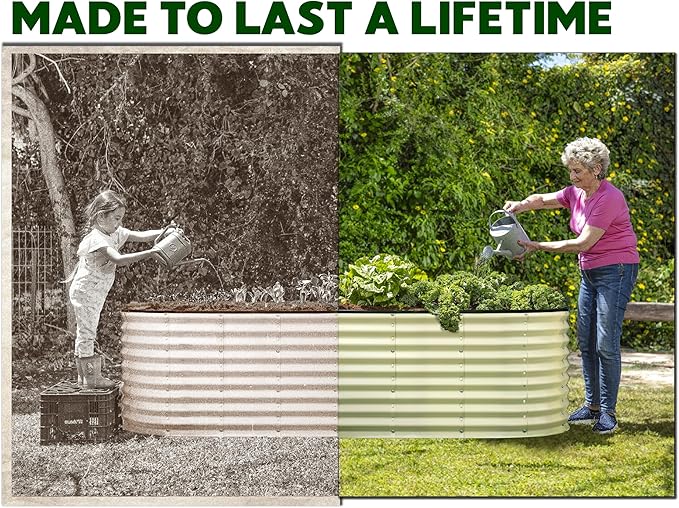 Plant & Plot Galvanized Raised Garden Beds Outdoor // 8×2×2 ft Planter Raised Beds for Gardening, Vegetables, Flowers (White) // Large Metal Garden Box // Patented Tool-Free Design