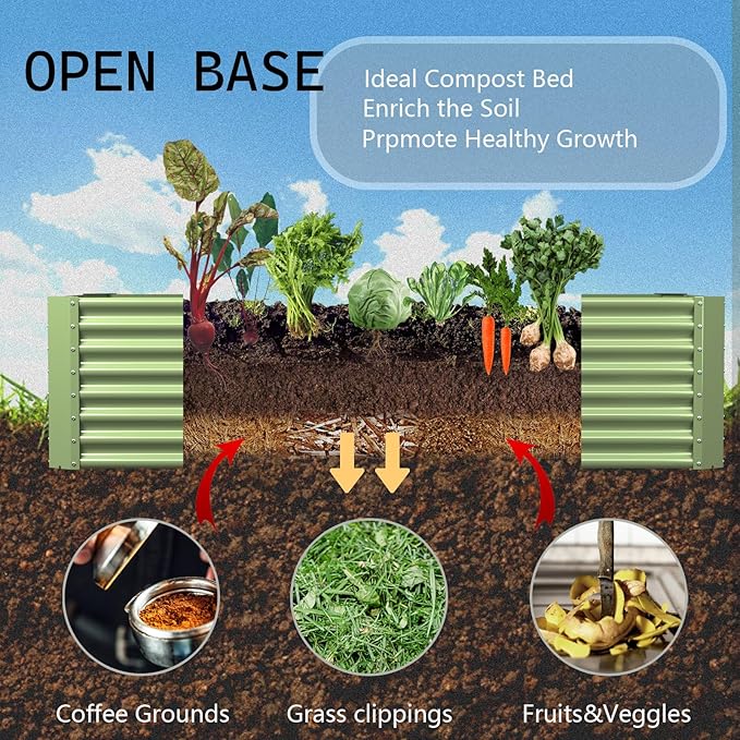 FRIZIONE 8FT(L)×4FT(W)×2FT(H) Raised Garden Bed Outdoor for Flower, Garden Planter Box for Vegetable, Raised Garden Beds for Herb, Succulent, Light Green