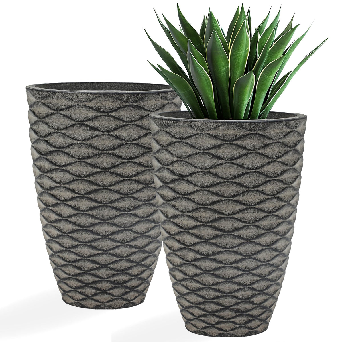 Autodaya 20" Tall Outdoor Planters Set of 2 Plant Pots (Weathered Black-20"h)