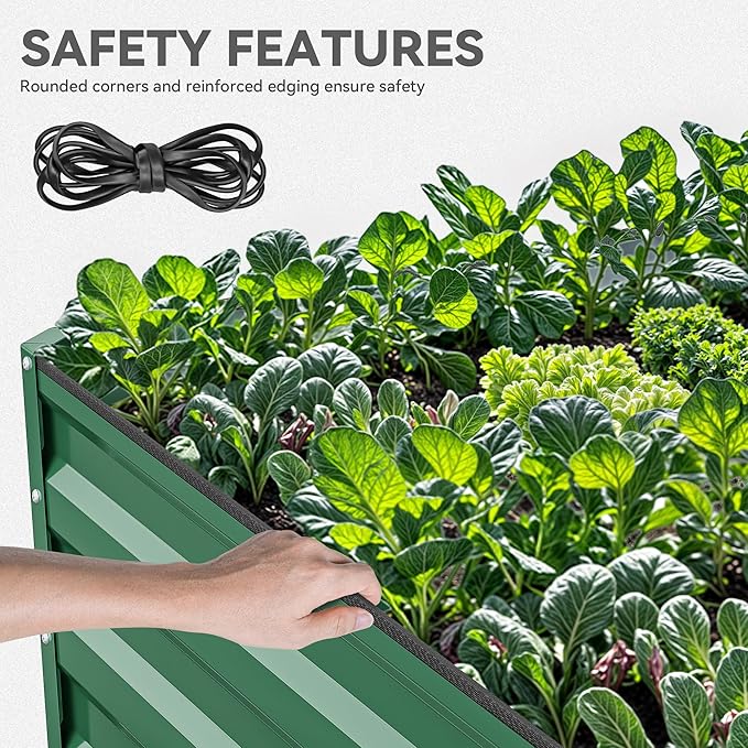 YITAHOME 8x4x2ft 2pcs Large Raised Garden Bed Kit, Galvanized Metal Planter Box with Gloves, Ground Nails & Safety Rubber, Outdoor Above Ground Planters for Plants Vegetables Flowers, Green