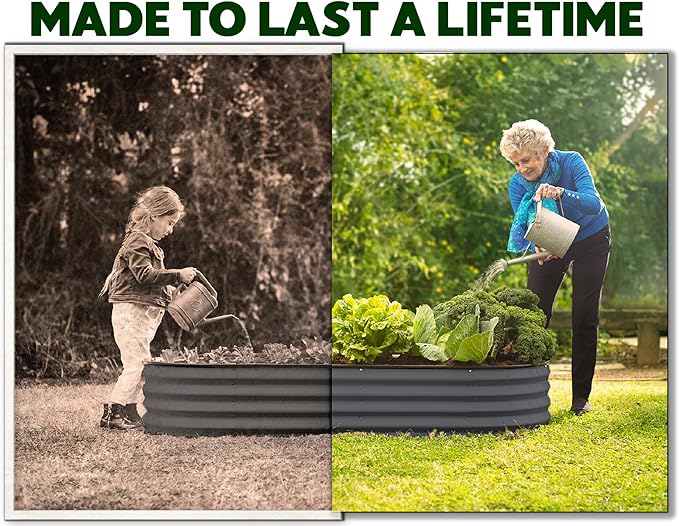 Plant & Plot Galvanized Raised Garden Beds Outdoor // 4×2×1 ft (2-Pack) Planter Raised Beds for Gardening, Vegetables, Flowers // Large Metal Garden Box (Gray) // Patented Tool-Free Design