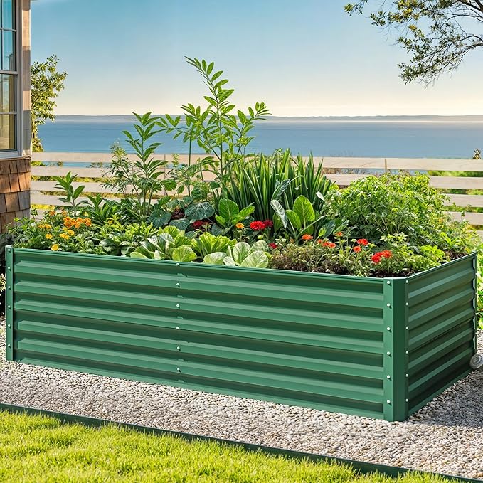 DWVO 2pcs 6 x 3 x 2 FT Raised Garden Bed Kit, Outdoor Galvanized Flower Bed with Gloves, Large Metal Planter Box for Vegetables, Flowers, Herbs, Fruits, Green