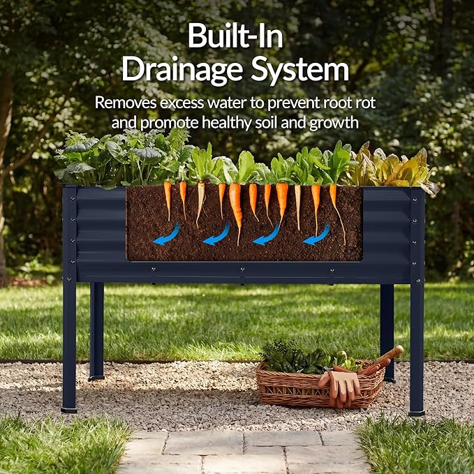 Best Choice Products 48x24x30in Galvanized Raised Garden Bed, Metal Elevated Planter Box, Vegetable Garden for Backyard, Patio, Balcony - Navy Blue