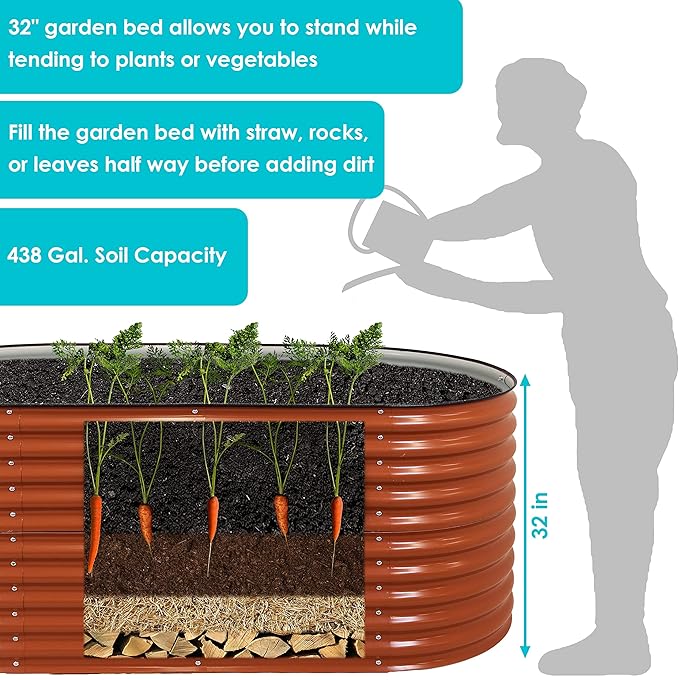 Sunnydaze 79-Inch Oval Raised Garden Bed - Stackable Steel Vegetable Flower Bed Planter Kit with Rubber Edge Trim - Brown