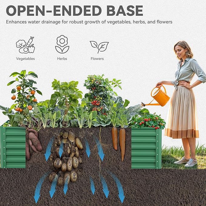 YITAHOME 6x3x2 ft 2pcs Galvanized Raised Garden Bed Kit, Large Metal Planter Box with Gloves & Support Rod, Outdoor Flower Bed for Plants Vegetables, Green