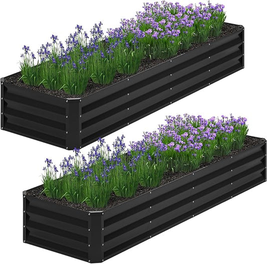 2PCS 8x2x1FT Galvanized Raised Garden Bed,Planter Raised Beds-Metal Garden Box,Large Plant for Outdoor Planting, Vegetables Bed，Flower,herb-Black