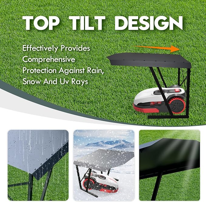 Large Robot Mower Garage, Durable Carbon Steel Rain Cover for Robotic Lawn Mowers, Outdoor Shade Cover, Waterproof and UV-Proof Garden Garage, Fits 95% of Models, Robot Mower Accessories (1.0)