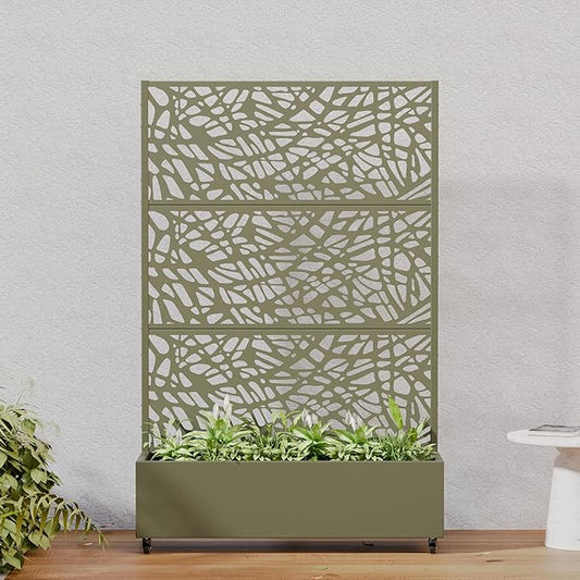 Casaphoria Metal Raised Garden Bed with Trellis and Wheels, 72"x47"x16" Arched Planter Box for Climbing Plants, Vegetables & Vines, Features Drainage Holes and Privacy Screen, Green-Net