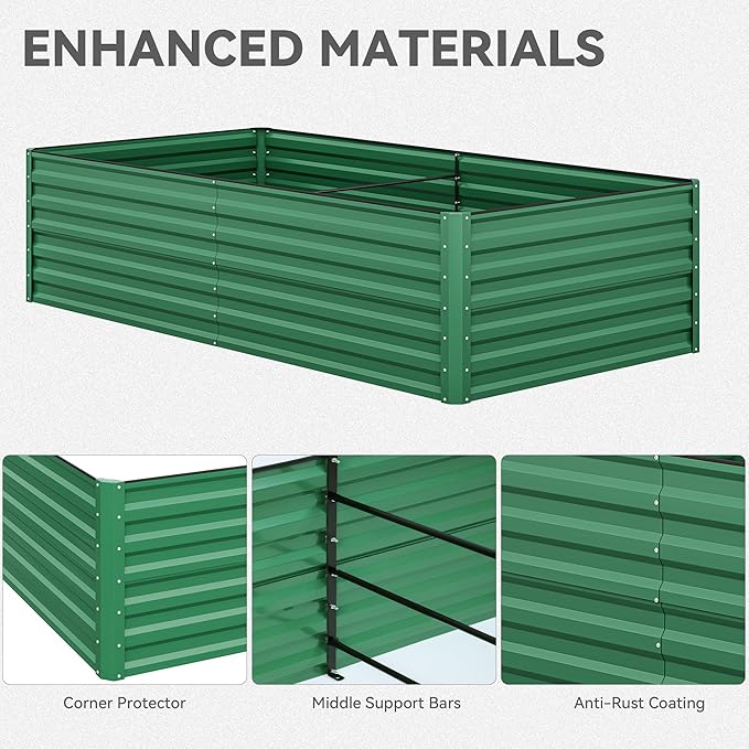 YITAHOME 8x4x2ft 2pcs Large Raised Garden Bed Kit, Galvanized Metal Planter Box with Gloves, Ground Nails & Safety Rubber, Outdoor Above Ground Planters for Plants Vegetables Flowers, Green