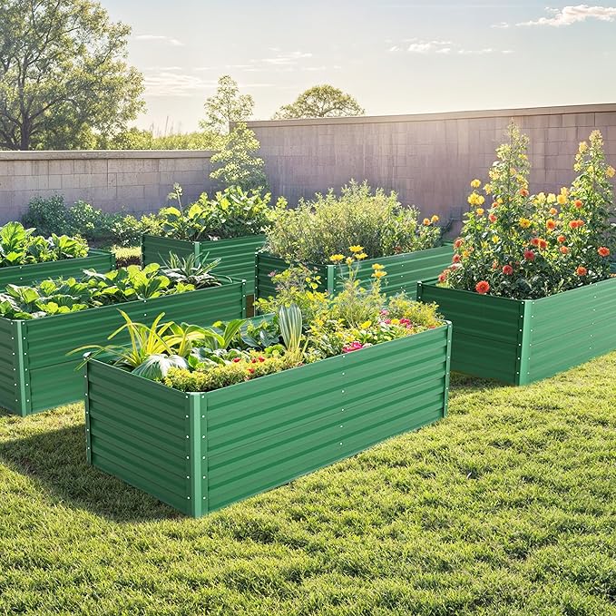 DWVO 2pcs 6 x 3 x 2 FT Raised Garden Bed Kit, Outdoor Galvanized Flower Bed with Gloves, Large Metal Planter Box for Vegetables, Flowers, Herbs, Fruits, Green