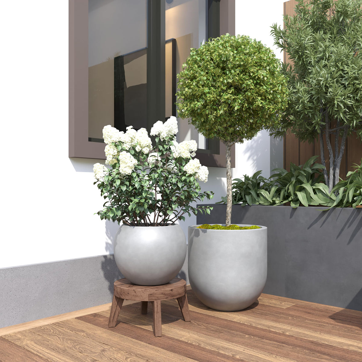 Premium Mt Sherman Fiberstone Sphere Planter for Indoor Outdoor Use (Gray / Small 12.6''D x 10''H)