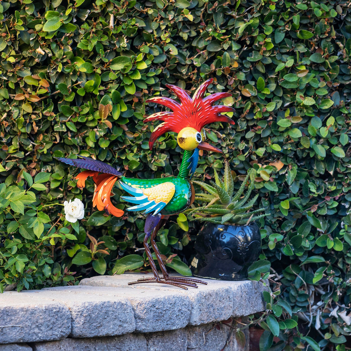 18" Tall Wacky Metal Rooster Yard Statue (18" Multicolor Rooster)