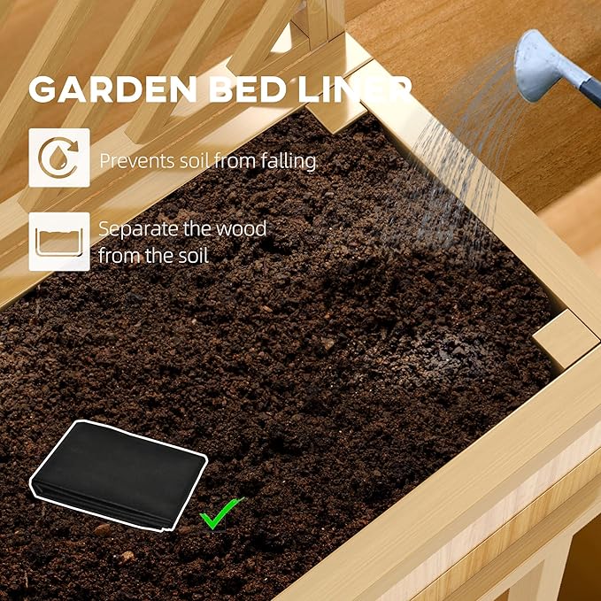 Outsunny Raised Garden Bed with Trellis for Climbing Plants, Vegetable, Grape Vines, Elevated Planter Box with Legs, Drainage Holes and Filter for Outdoor Garden, Patio, Natural Wood