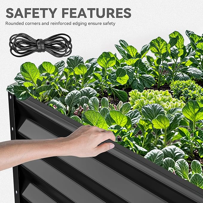 YITAHOME 2pcs 8x4x1.5 ft Galvanized Raised Garden Bed Kit, Large Metal Planter Box with Gloves, Safety Rubber & Support Rod, Outdoor Flower Bed for Plants Vegetables, Black