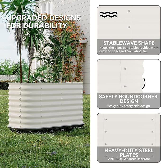 59x24x28 in Galvanized Raised Garden Bed with Wheels & Water Reservoir – Durable Outdoor Planter Box, Elevated Raised Beds for Gardening, Portable Garden Box for Indoor/Outdoor Plants,White