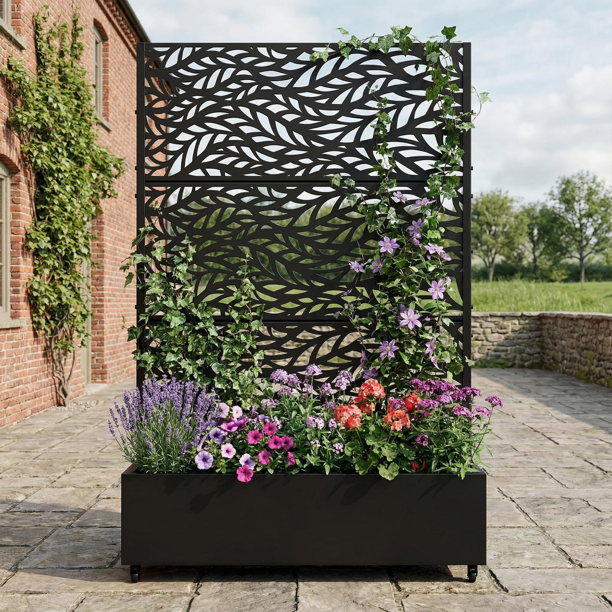 Metal Raised Garden Bed with Trellis and Wheels