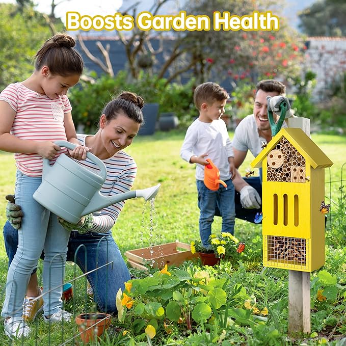 Bee House Bug Hotel & Butterfly House, Handcrafted Wooden Ladybug House, Natural Insect Habitat for Garden, Patio, or Yard, Durable Pine Wood, Attracts Pollinators, 10.4 x 5.5 x 3.2 Inches