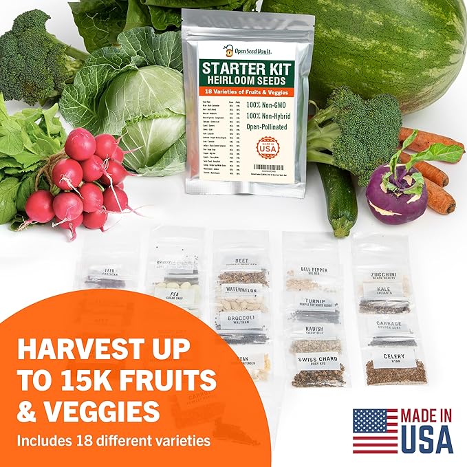 Open Seed Vault |15,000 Heirloom Seeds | 18 Seed Types | Survival Seeds | 2026 Season | Non GMO Vegetable and Fruit Seeds | Planting Outdoor & Indoor Garden