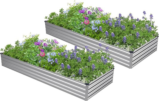 2PCS 7x3x1ft Galvanized Raised Garden Bed Kit, Galvanized Planter Raised Garden Boxes Outdoor, Large Metal Raised Garden Beds for Vegetables,Silver