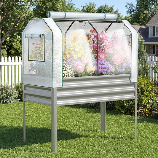 Galvanized Raised Garden Bed with Self-Watering System, Elevated Planter Boxes Outdoor with Legs and PE Cover for Vegetables and Flowers, Backyard, Patio, Balcony, 48x24x56 in