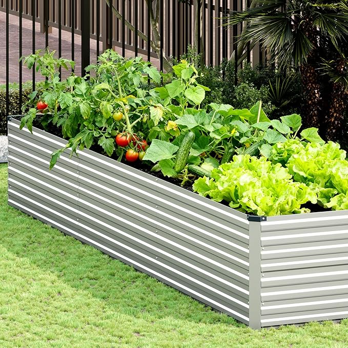 Vengarus 12x2x2FT Galvanized Raised Garden Bed Kit, Large Rectangle Elevated Planter for Vegetables, Flowers, Herbs and Succulents - 359 Gallon Capacity,Silver