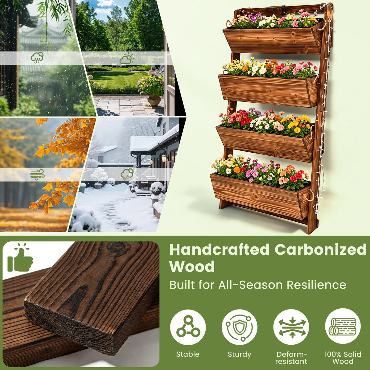 4ft 4 Tier Lighted Wall (51"h-4-tier Raised Garden Bed)