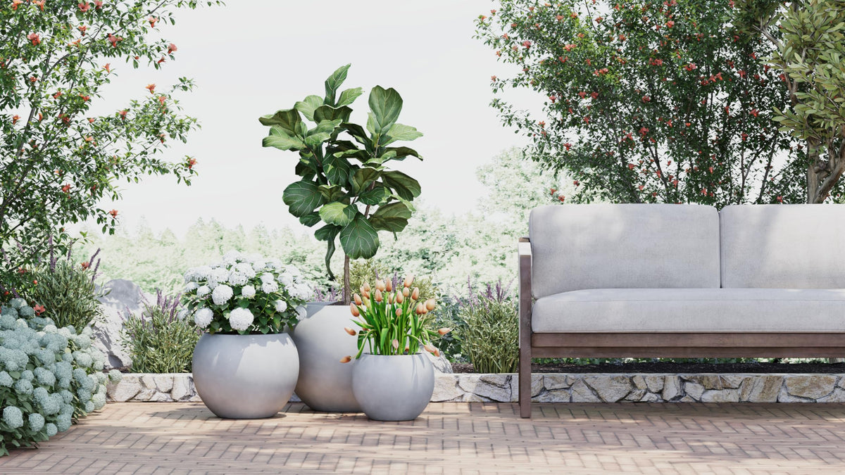Premium Mt Sherman Fiberstone Sphere Planter for Indoor Outdoor Use (Gray / Medium 16.1''D x 13.6''H)