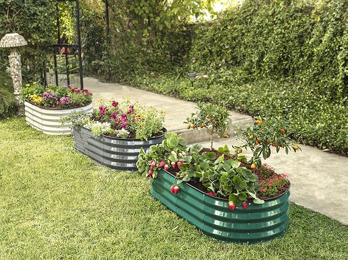 Plant & Plot Galvanized Raised Garden Beds Outdoor // 4×2×1 ft Planter Raised Beds for Gardening, Vegetables, Flowers // Large Metal Garden Box (Dark Green) // Patented Tool-Free Design