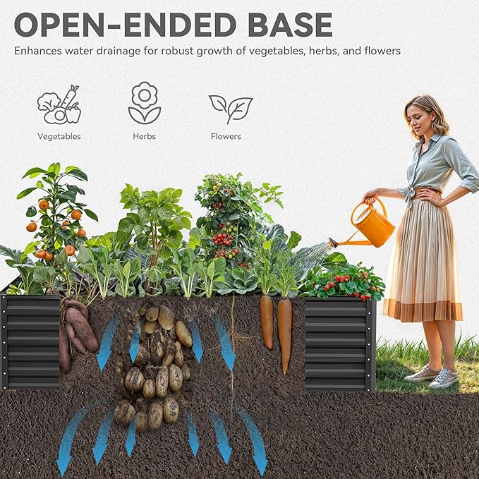 YITAHOME 96x48x24 in 2pcs Galvanized Raised Garden Bed Kit, Large Metal Planter Box with Gloves, Safety Rubber & Support Rod, Outdoor Flower Bed for Plants Vegetables, Black