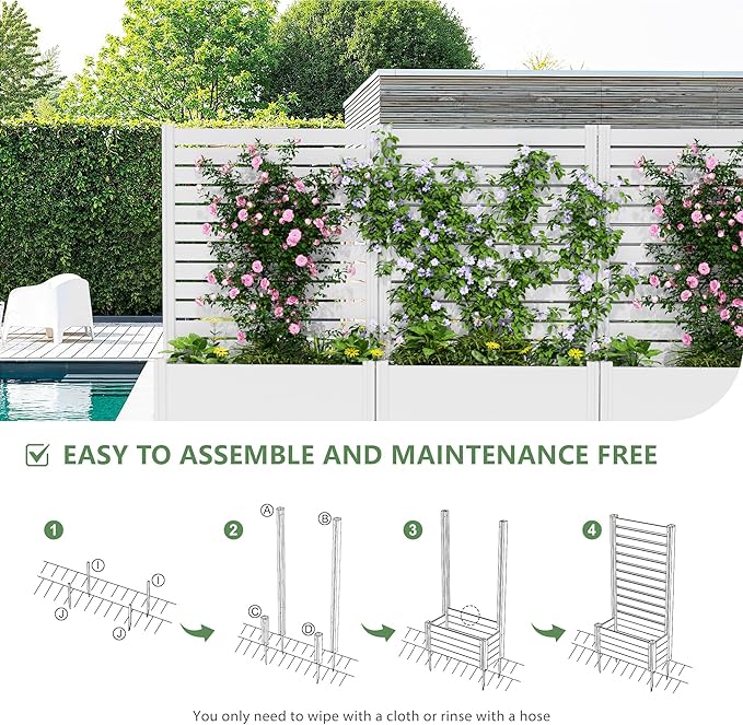 Casaphoria Raised Garden Bed with Trellis, 59"x30"x12" Planter Box with Open Bottom for Gardening Vegetables & Vines and Climbing Plants, White