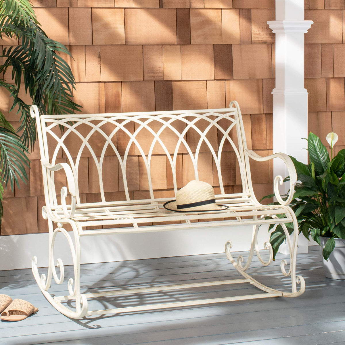 Outdoor Ressi Pearl White Victorian Rocking Bench (Pearl White)