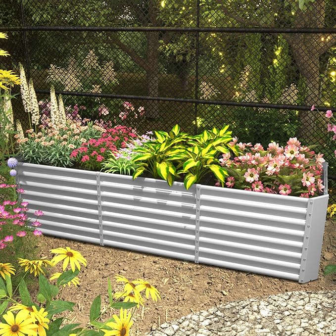 FRIZIONE 8FT(L)×2FT(W)×2FT(H) Raised Garden Bed Outdoor for Flower, Garden Planter Box for Vegetable, Raised Garden Beds for Herb, Succulent, White