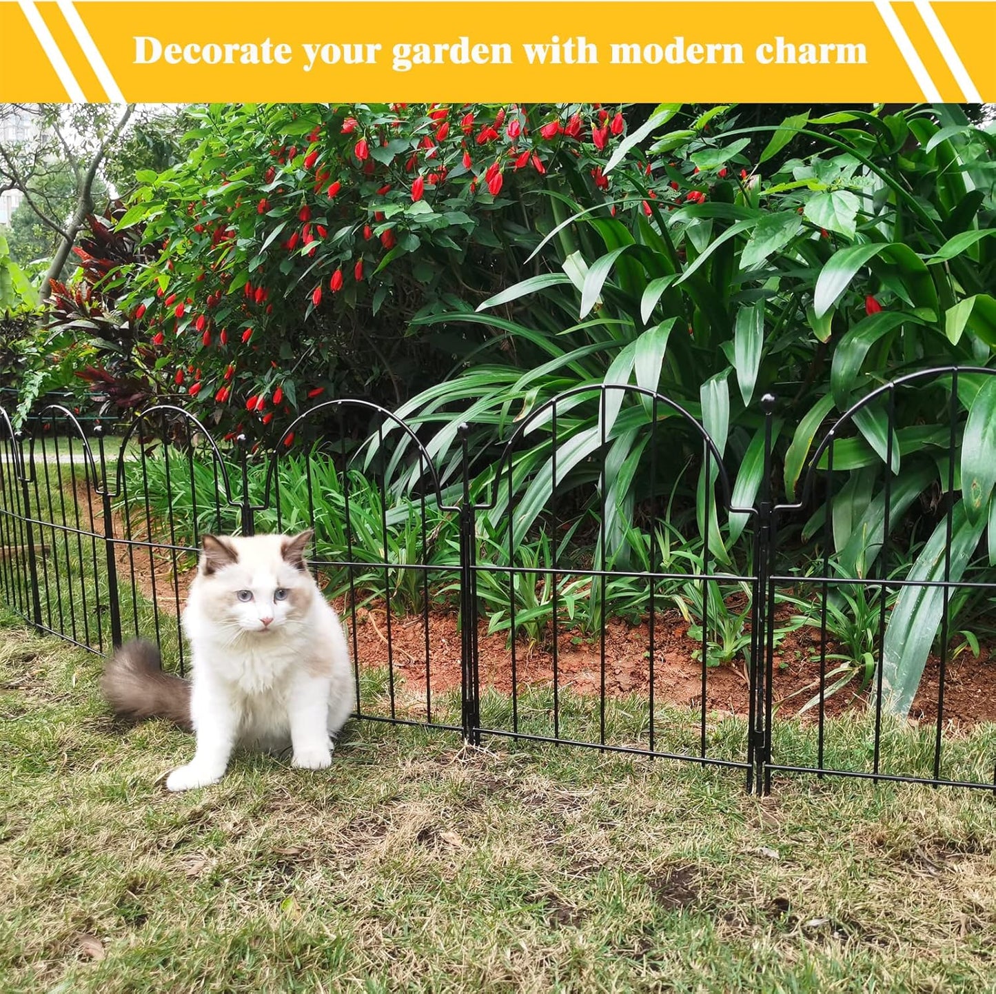 Garden Fence, 22 in(H) x 21 ft(L) Arched Rustproof Metal No Dig Fence Garden Fence Border, Ground Stake Animal Barrier Fence for Rabbit Dog, Outdoor Landscape Decor for Yard & Patio,19 Pack