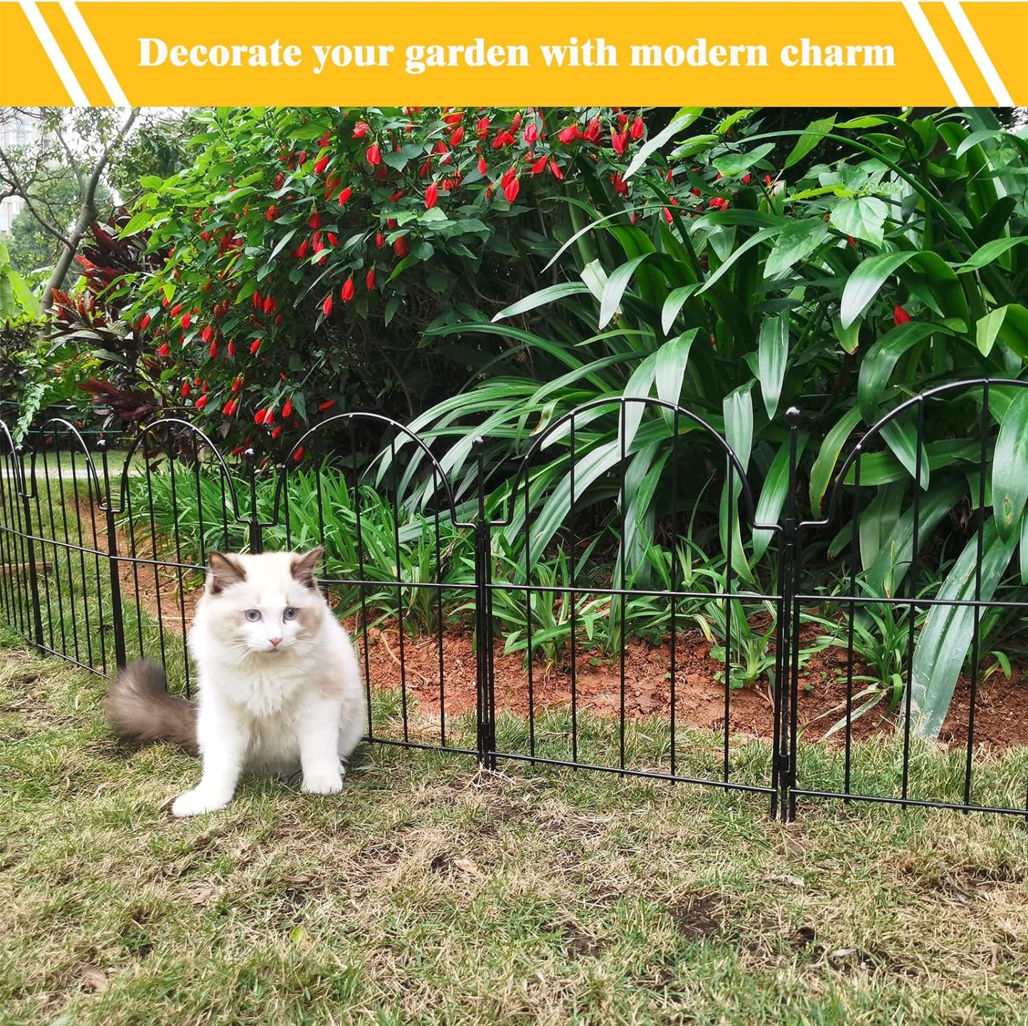 Garden Fence, 22 in(H) x 27.5 ft(L) Arched Rustproof Metal No Dig Fence Garden Fence Border,Ground Stake Animal Barrier Fence for Rabbit Dog, Outdoor Landscape Decor for Yard & Patio,25 Pack