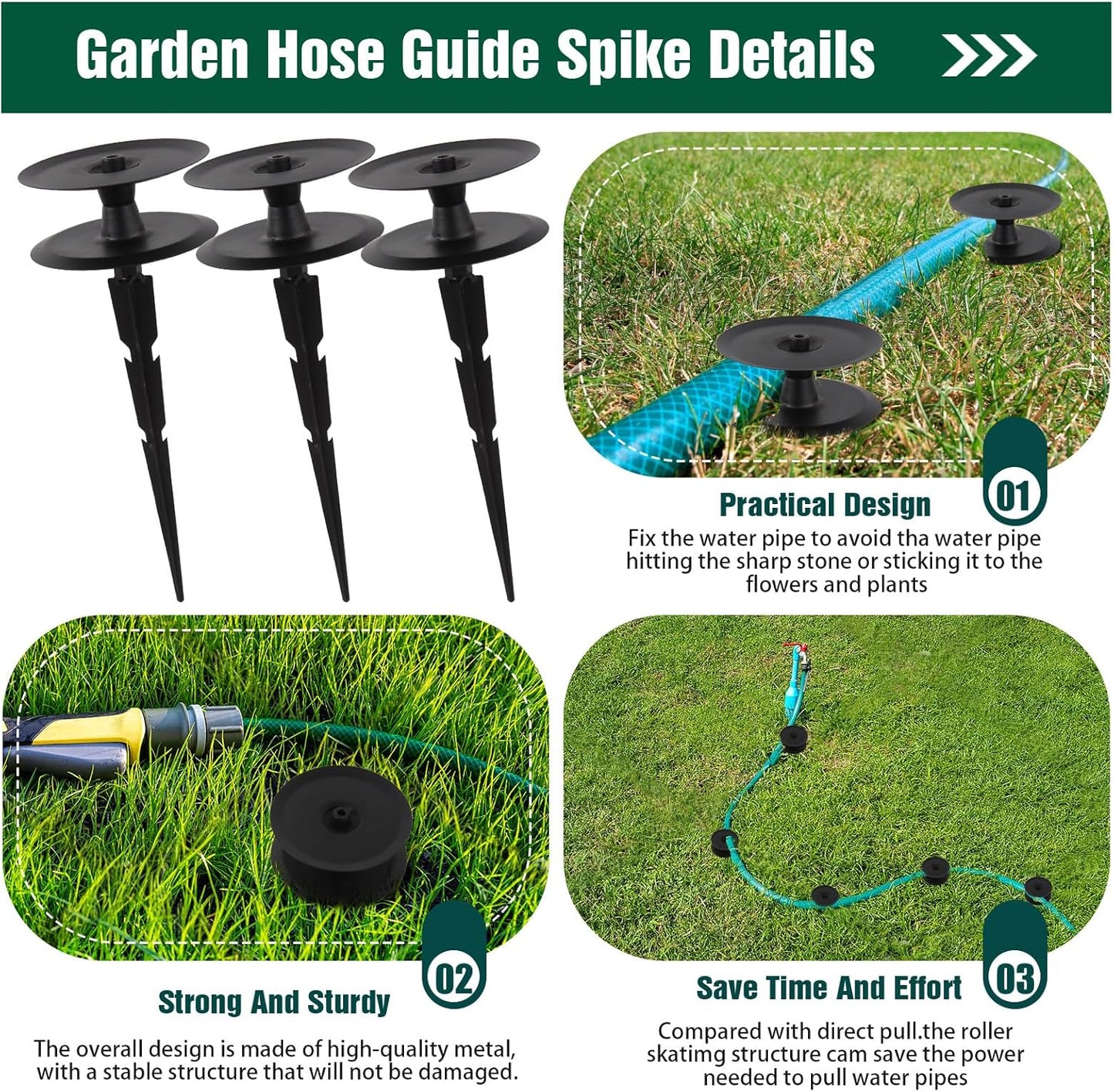 6 PCS Garden Hose Guide Spike,Hose Guide Stake Heavy Duty Pure Metal Hose Roller Guide,Keep Flowering Hose Out of Flower Beds,Rustproof Coated Garden Hose Stake for Yard,Lawn Hose Roller Support