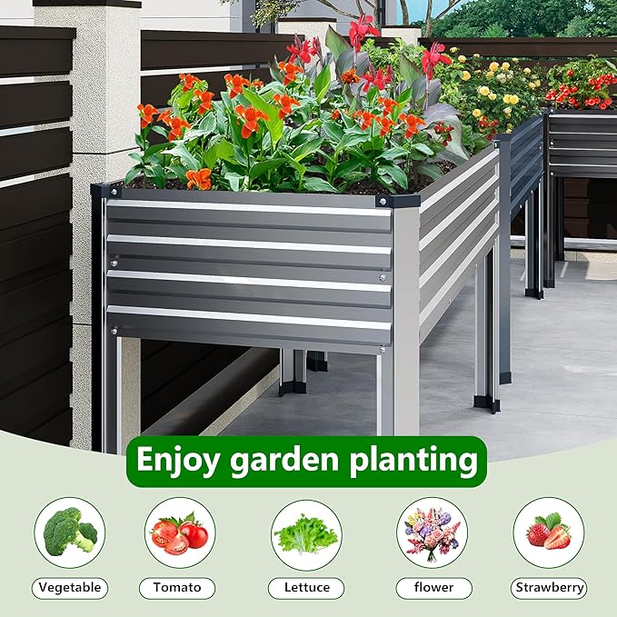 Galvanized Raised Garden Bed with Legs,48×24×30in Elevated Planter Box for Backyard,Outdoor Garden, Patio, Balcony, 350lb Capacity,Silver