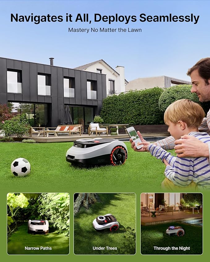 Segway Navimow i215 LiDAR Robot Lawn Mower, Wire Free Robotic Lawn Mower for 0.37 Acre, LiDAR & Vision Dual Fusion, Auto Mapping, Off-Road Wheels for 45% Slopes, Quiet 59 dB(A) Mowing