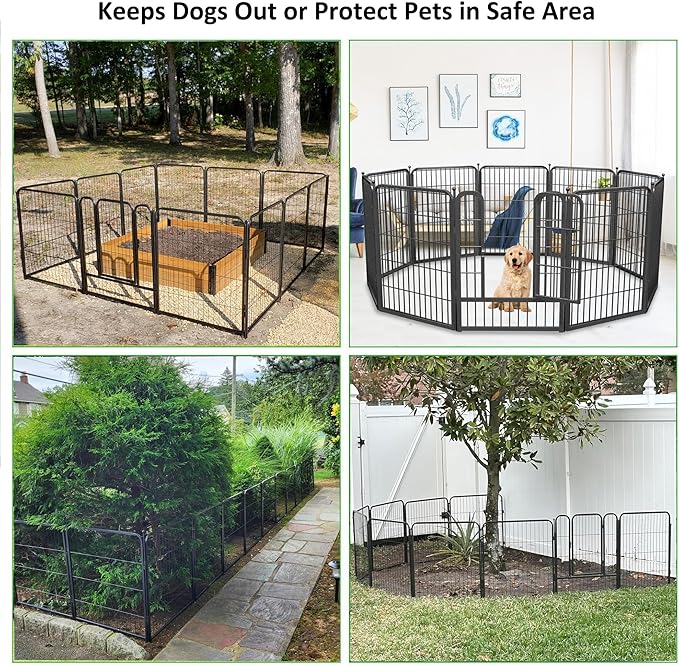 Garden Fence with Gate Metal Fencing Outdoor for Yard, 32in x55ft 24 Panels Outdoor Dog Fence Temporary Fence for Dogs Outside, Rustproof Garden Fencing Flower Bed Edging for Patio