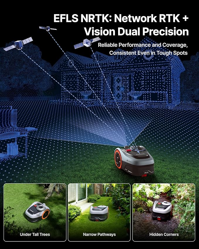 Segway Navimow i206 AWD Robot Lawn Mower Wire Free with Garage S, All-Wheel Drive for 45% Slopes, EFLS NRTK + Vision Auto Mapping, Covers 0.15 Acre (Garage Shipped Separately)