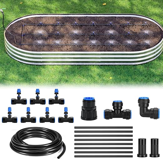 HIRALIY Raised Bed Drip Irrigation Kit Small, DIY Garden Grid Watering System, Garden Irrigation System, for Raised Beds up to 2 x 8FT