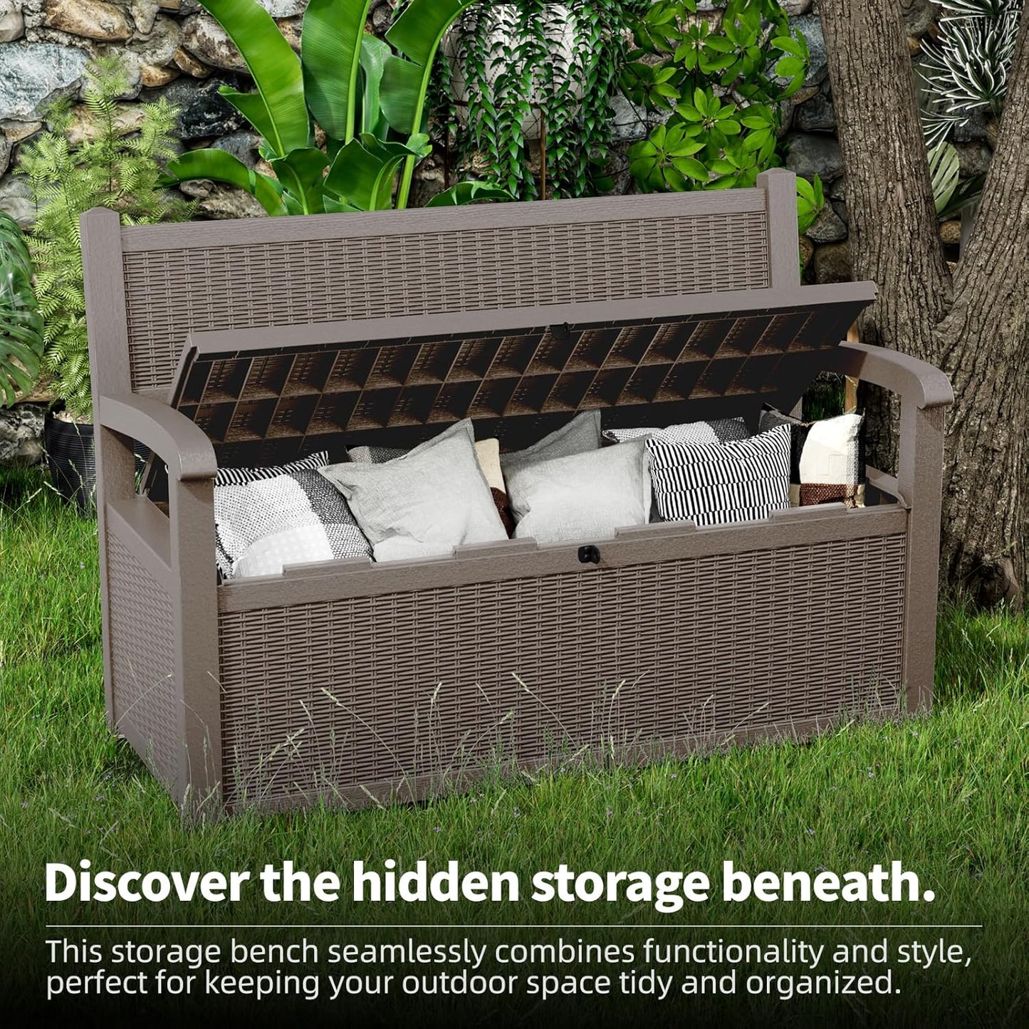 80 Gallon Outdoor Storage Bench Deck Box Waterproof Lockable,Outdoor Storage Furniture for Patio,Garden and Cushions(Gray)