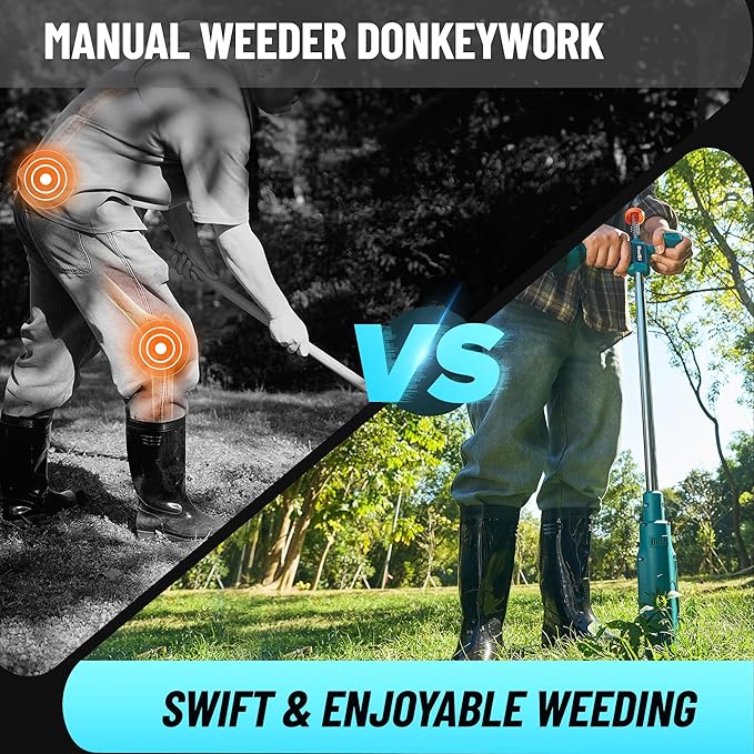 Seesii Electric Stand Up Weed Puller Tool with 20000RPM High-Torque Motor, TD4000 Battery Powered Garden Weeder Total 4000mAh, 3-Claw Steel Head for Smooth Weeding,Gift for Garden Enthusiasts