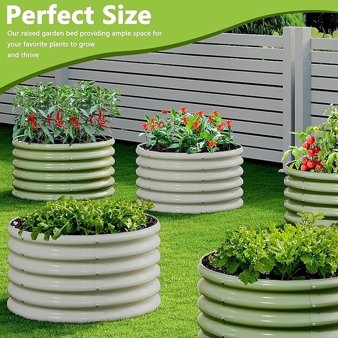 2PCS 2x2x1.5FT Galvanized Raised Garden Bed Kit,Vegetable Boxes-Round Metal Flower Box,Large Planter Raised Beds Outdoor Garden for Planting,Fruit,Herb-White