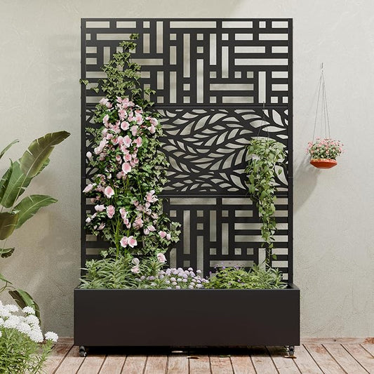 Casaphoria Metal Raised Garden Bed with Trellis and Wheels, 72"x47" Planter Box for Climbing Plants, Vines & Vegetables, Features Drainage Holes, Helen &Spring